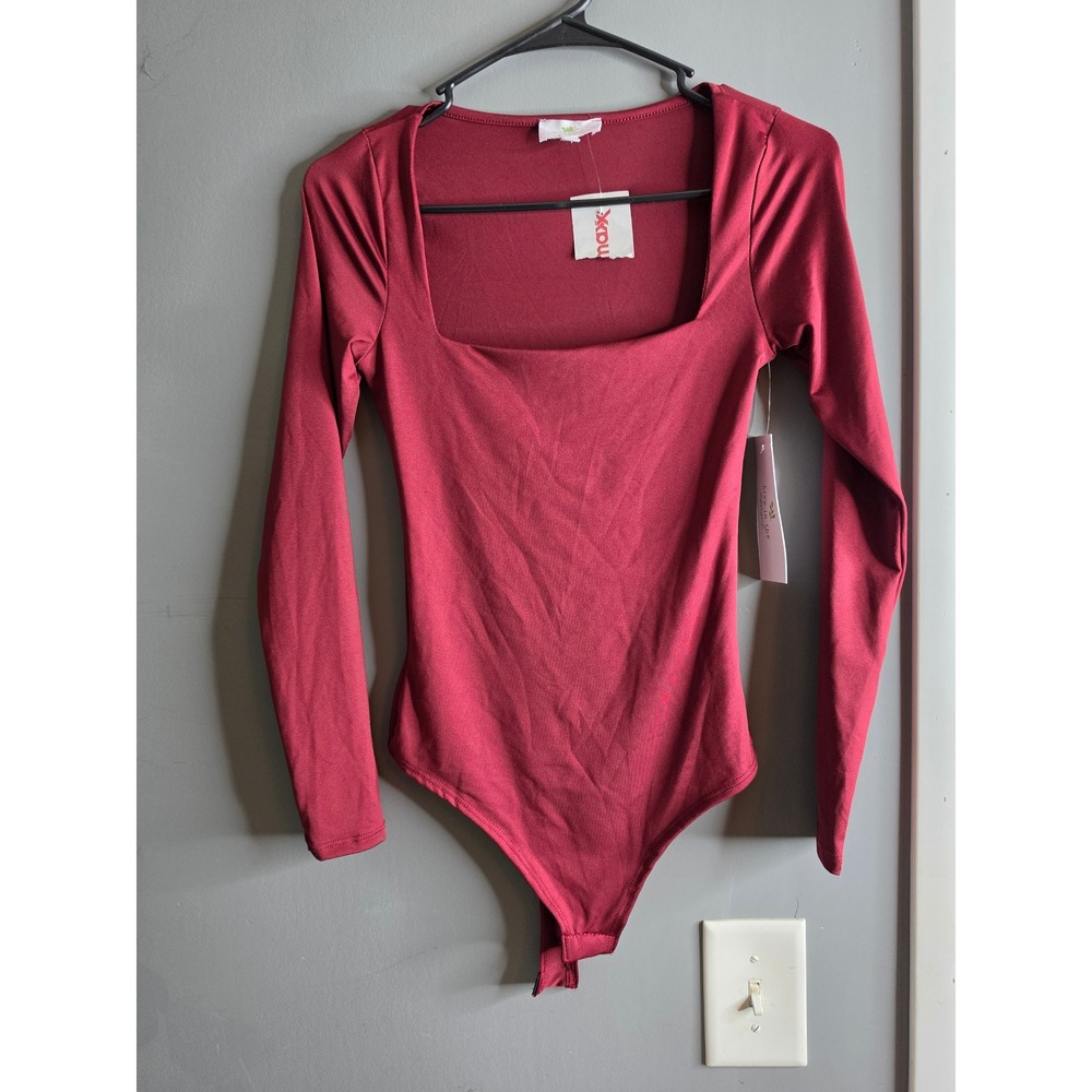 Live In The Moment Burgundy Square Neck Long Sleeve Bodysuit XS NWT